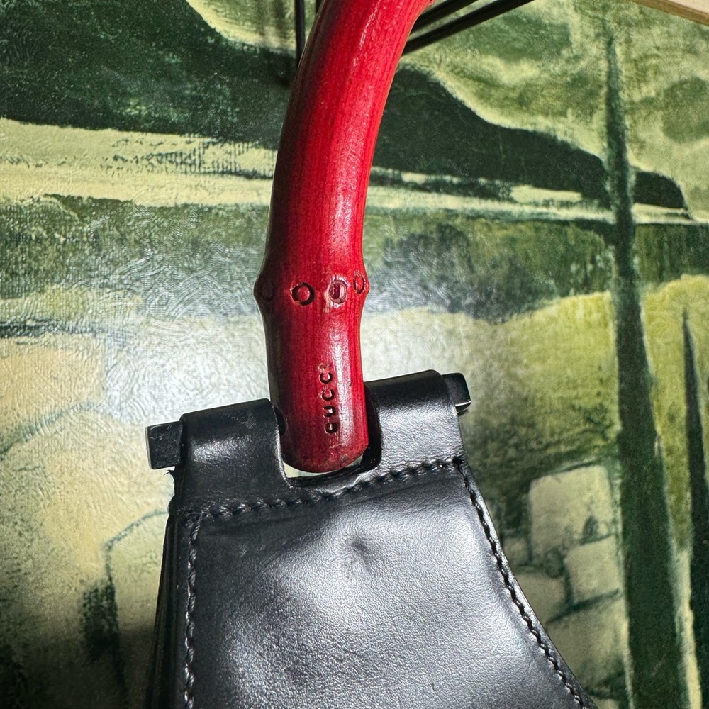 Gucci Black Leather Hobo Bag with Red Bamboo Handles 001 3739 - Picture 9 of 11